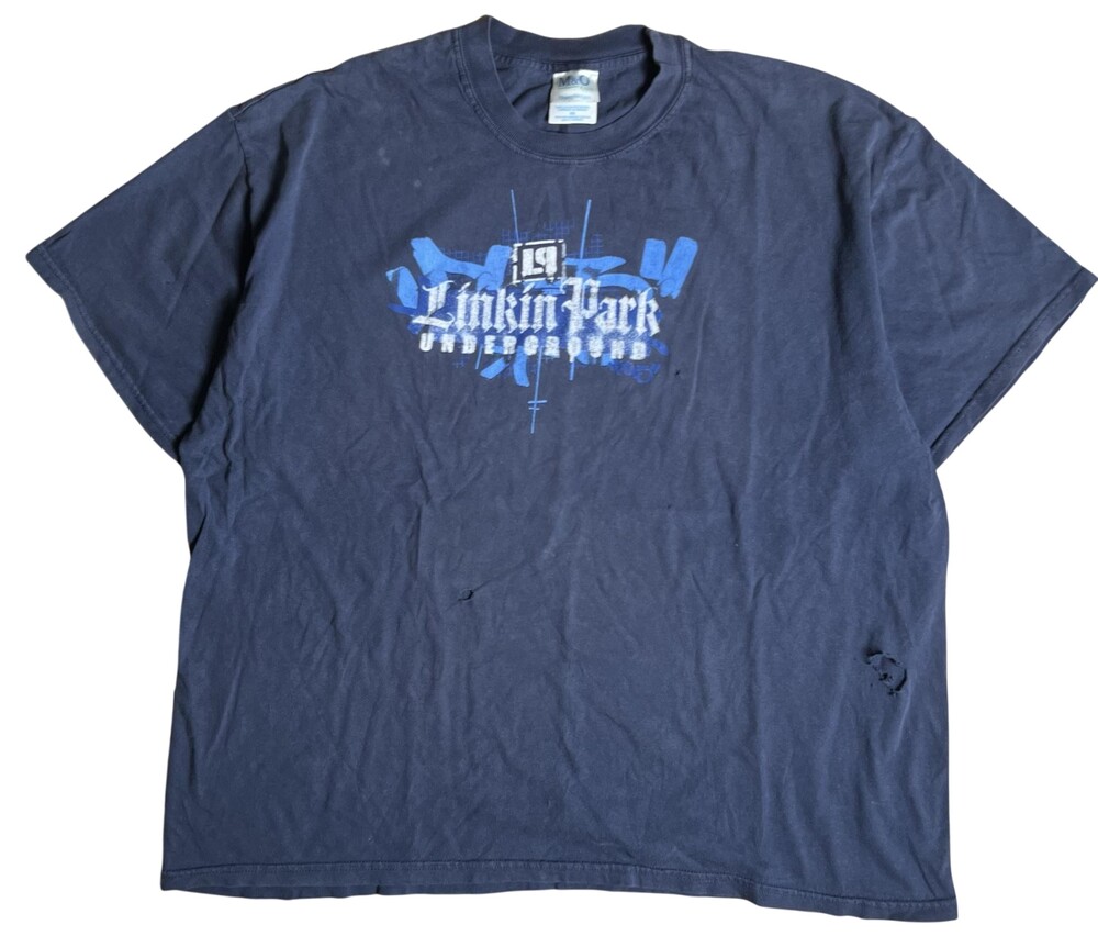 Vintage Linkin Park 2000s Underground Mens 2XL Blue Crew Neck Cotton Shirt
